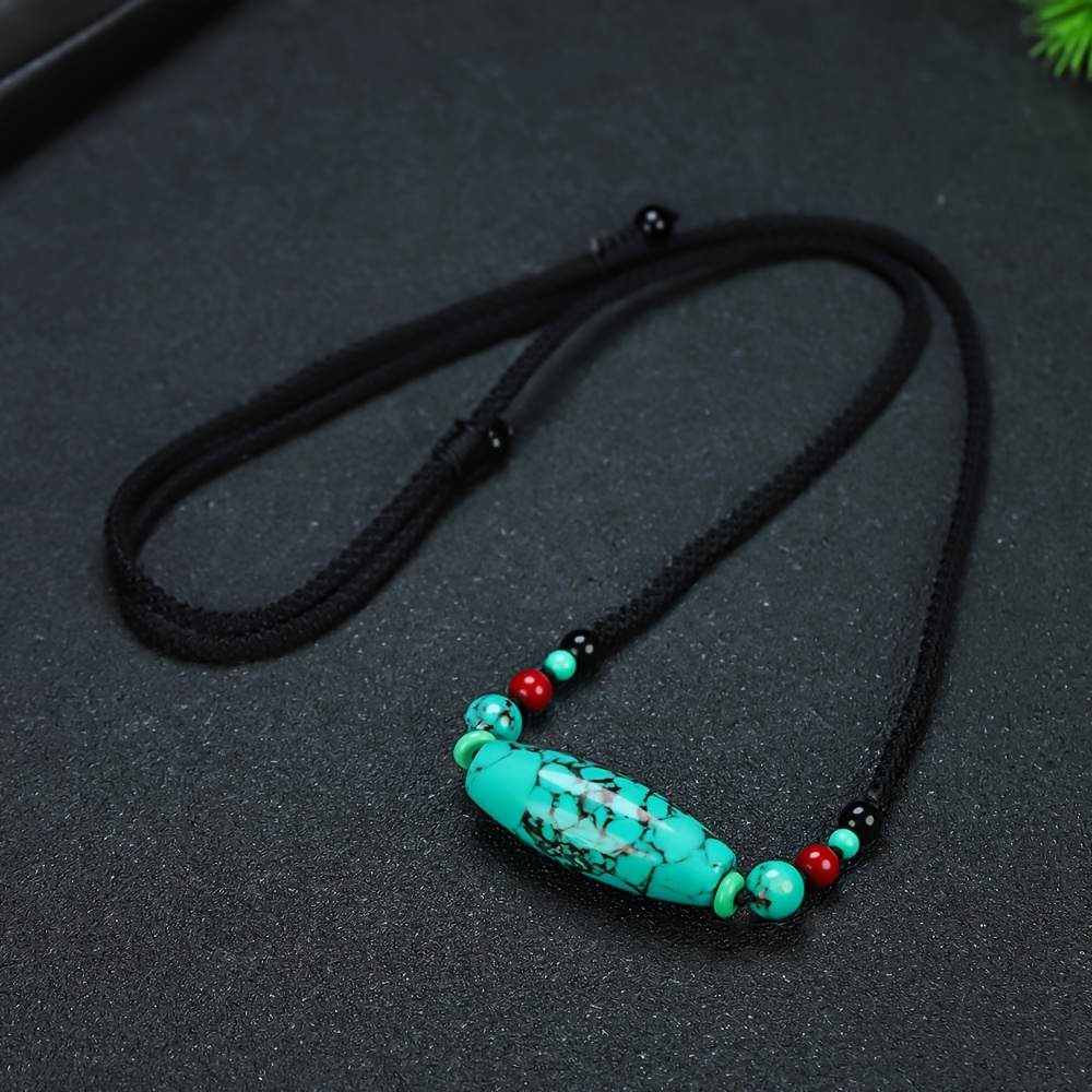 TEMU Bohemian Necklace With Black Cord And Red Black Beads - Pendant, Unisex Turquoise Jewelry, Daily Or Special Occasion Gift, Durable And Versatile