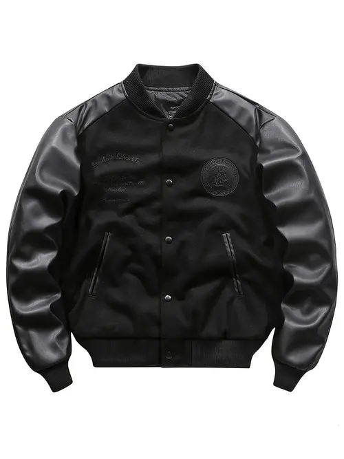 mens trendy baseball collar varsity retro embroidered print jacket