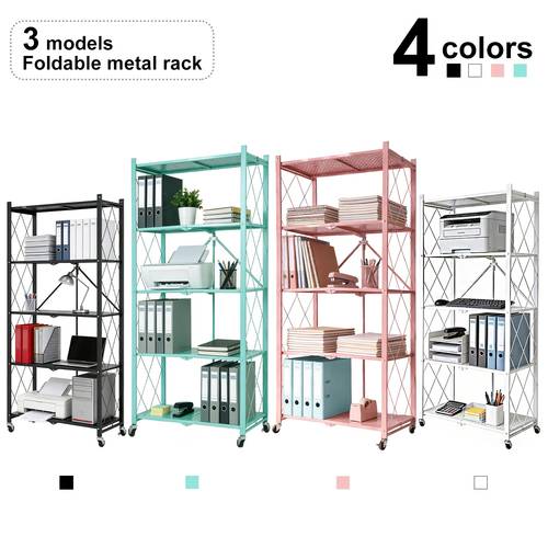 heavy duty folding storage rack with wheels in 5 4 3 tiers a portable multi layer shelf that stands requiring no assembly ideal for dorms bedrooms and organization
