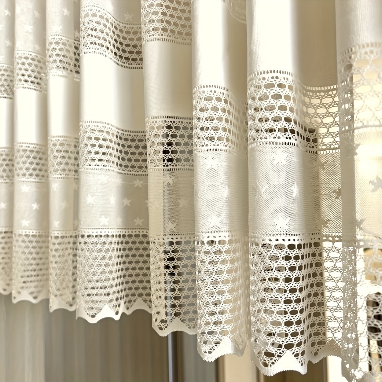 Image of 1panel Delicate Lace Summer Transparent Curtains, Short Curtains Half Curtains Partition Small Curtains, Suitable For Kitchen Cafe Bedroom Door Cabinet Home Decoration