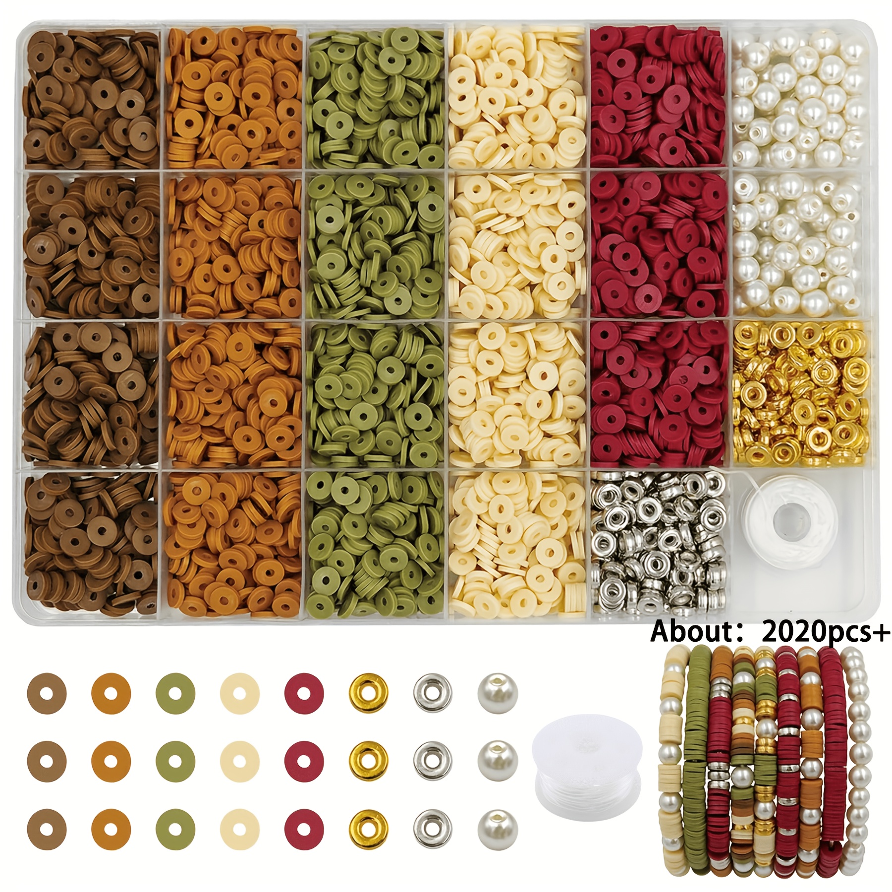 TEMU Kit de fabrication de bijoux avec 2020 perles en polymère couleurs, ensemble d'artisanat pour la fabrication de bijoux, , boucles d'oreilles et