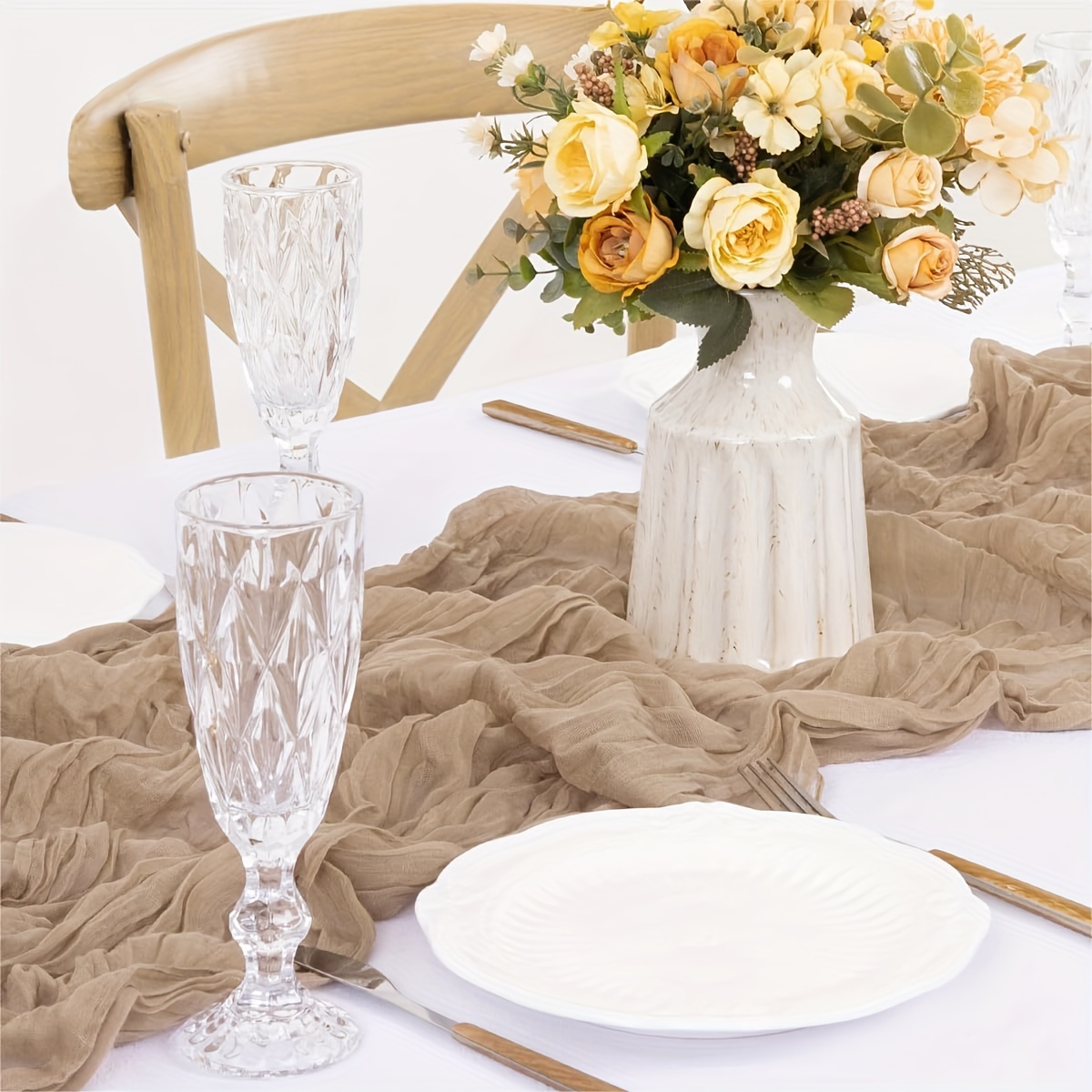TEMU Lot de 5 nappes en gaze polyester, style bohème, nappe en toile de fromage, nappe vintage style pour mariage, fête de mariée, anniversaire, fond