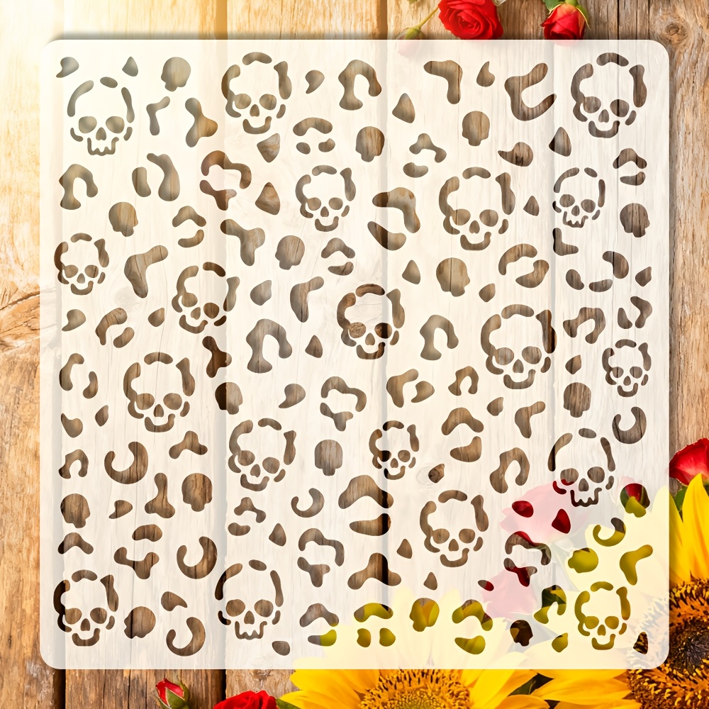 TEMU 1 Leopard Print Stencil Measuring 6 Inches By 6 Inches, Featuring A Small Design With Dense Shapes And Abstract Geometric Patterns. This Sturdy