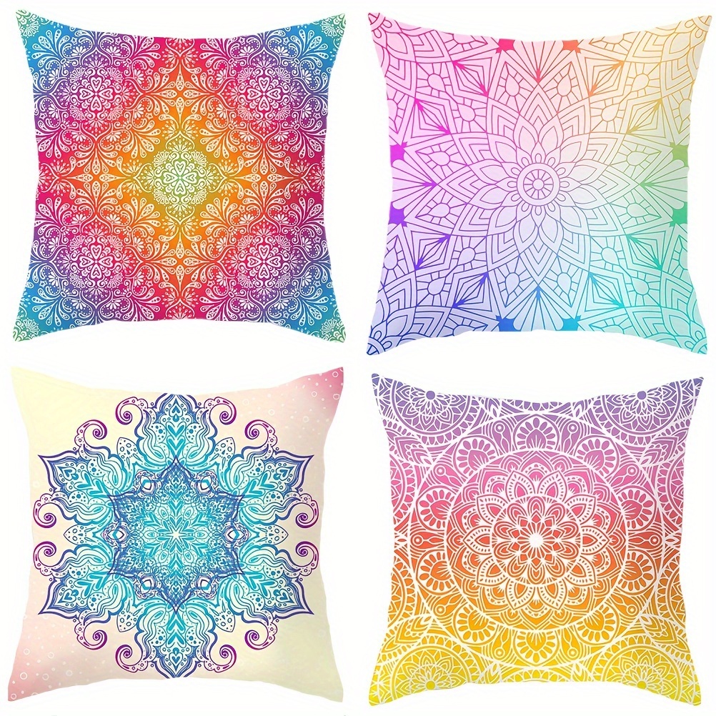 

1pc, Colorful Mandala Pillowcase Decorative Boho Pillow Polyester Throw Pillow Covers For Sofa Bed 17.32 X 17.32 Inches