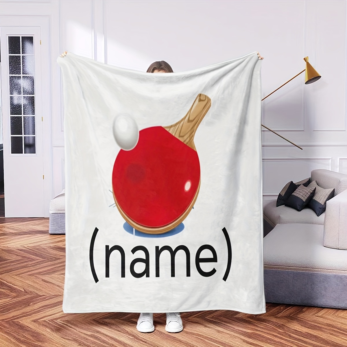 

Customizable Table Tennis Fleece Blanket - To A Cozy White Flannel Throw With Red Pong Design - Soft, Warm, For Sofa, Bed, Travel, Camping, Living Room, Office - Perfect Gift For Sports Enthusiasts