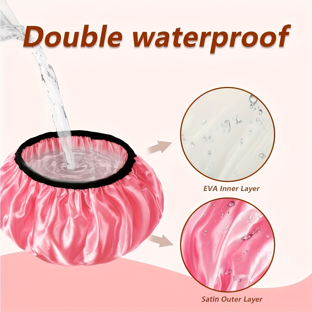 New Women's Double-Layer High Quality Extra-Large Shower Cap, Stretchable and Adjustable for Long Hair, Pull-Over Deep Conditioning Cap, Solid Color Fashionable High Quality Swim Cap, Suitable for All Seasons, Single Piece