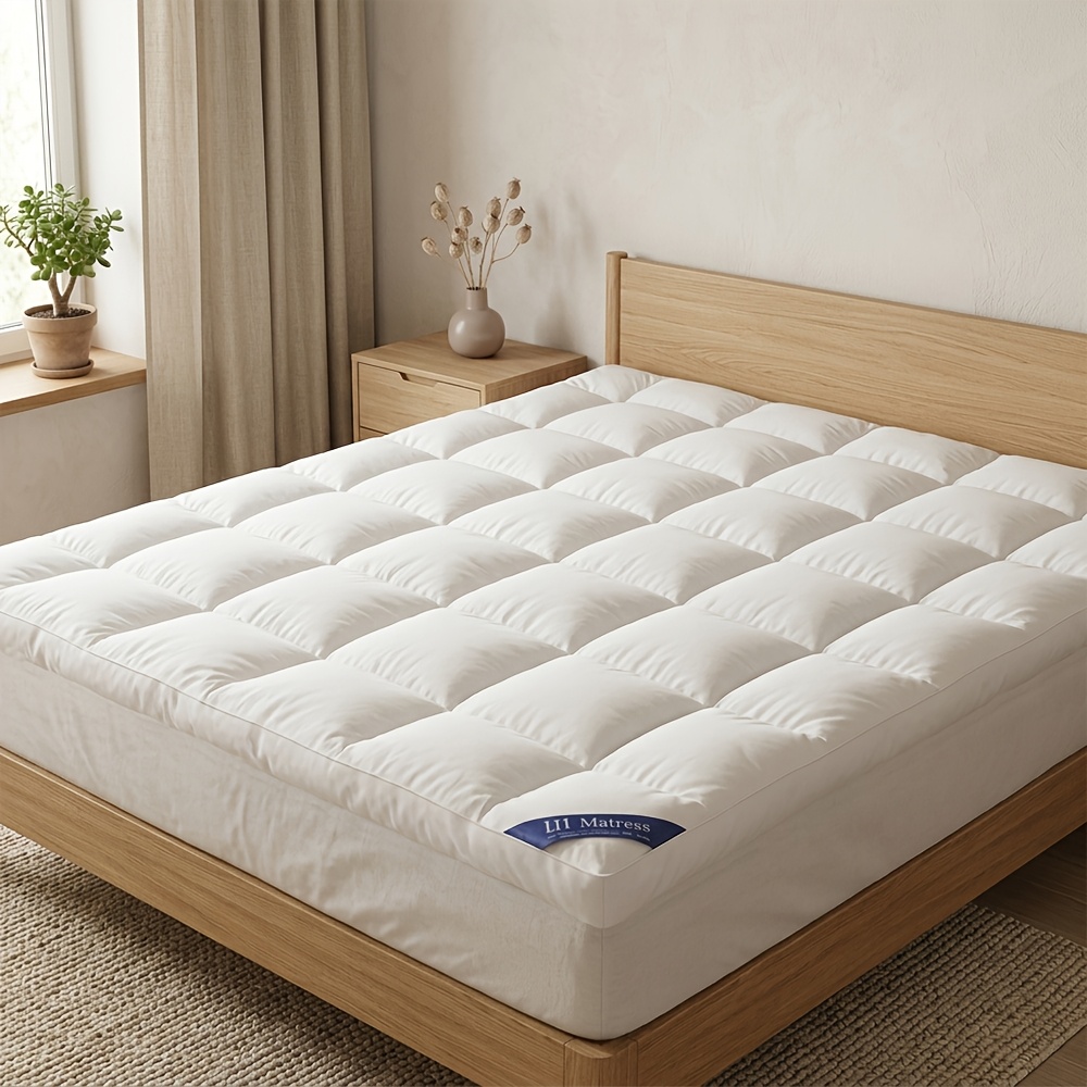 Image of Quilted Fitted Mattress Pad, . 7cm Thick, Deep-pocket Stretch Skirt For Mattresses Up To 42cm High, Sizes: 120 X 200 And 160 X 200 Cm