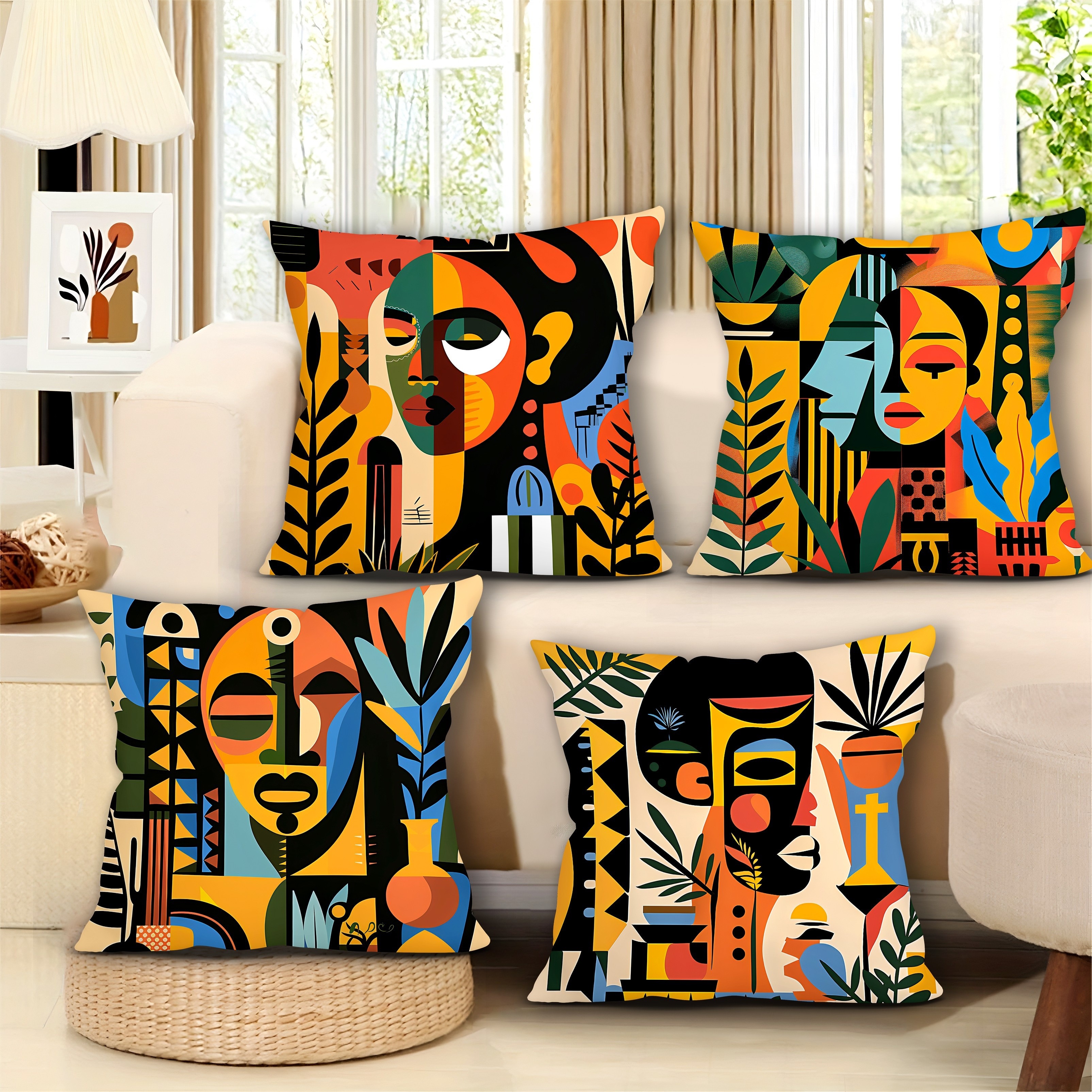 

4-piece Set Soft Short Plush Pillow Covers With Vintage Ethnic Designs, 17.7"x17.7", Zip Closure - Perfect For Home, Office, And Car Decor