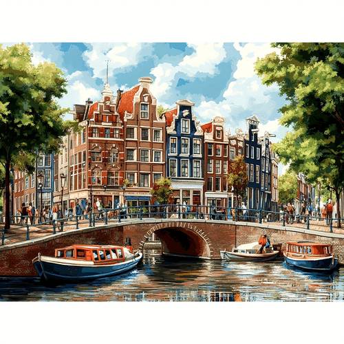 Artikelbild acryl-diamant-malerei-set, schönes amsterdam-muster, rahmenloses 5d-diamant-malerei-set zum selbermachen für erwachsene, vollständiges künstliches rundes diamant-strassstein-mosaik, für wohnzimmer, rahmenloses dekoratives hängeornament