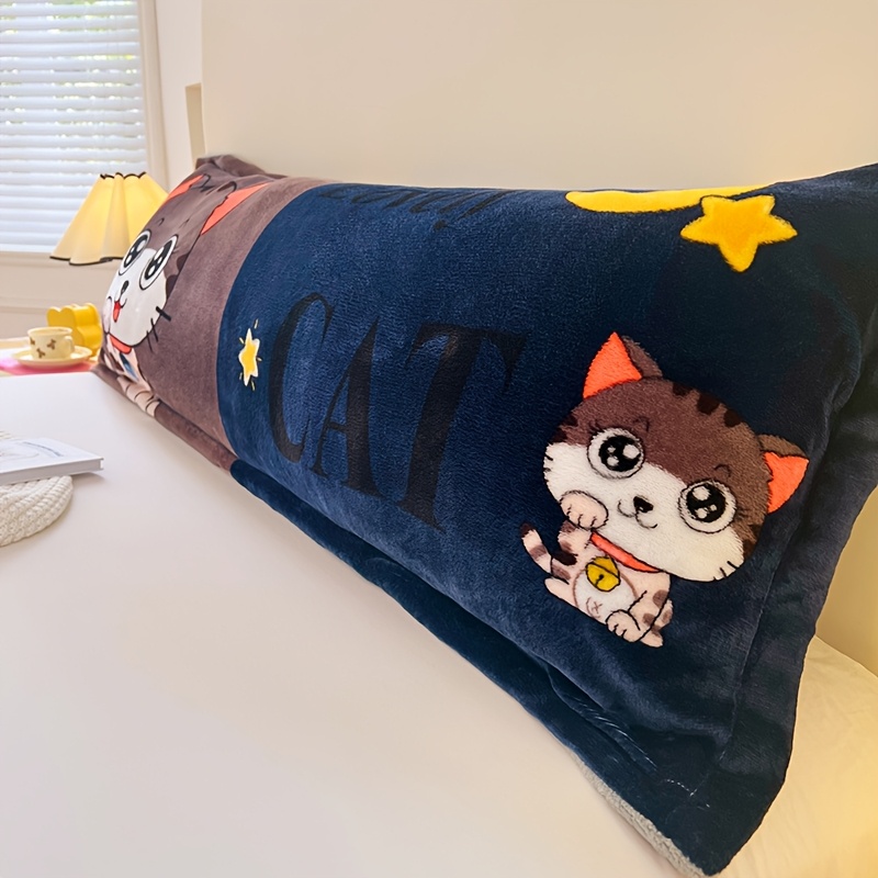 cartoon dog print plush pillowcase soft flannel polyester zippered closure machine washable     ideal for couples bedroom decor Product details 9