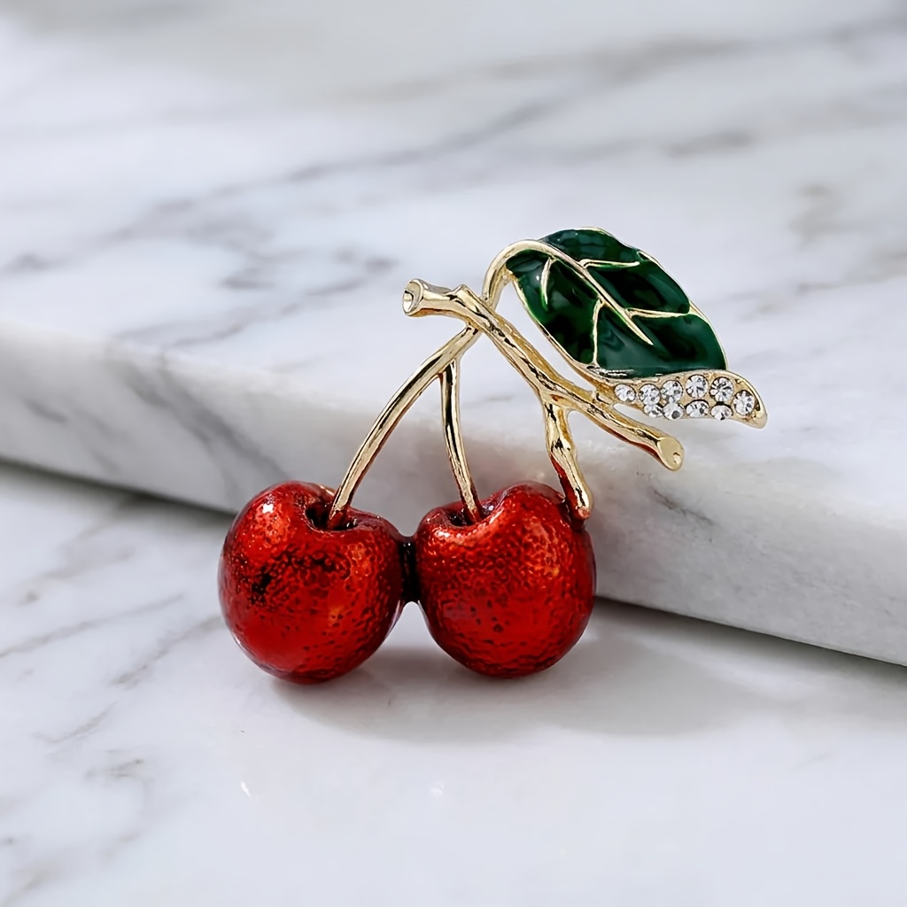TEMU Elegant Vintage Cherry Brooch, Sparkling Shape Women's Fashion Accessory, Branch Design