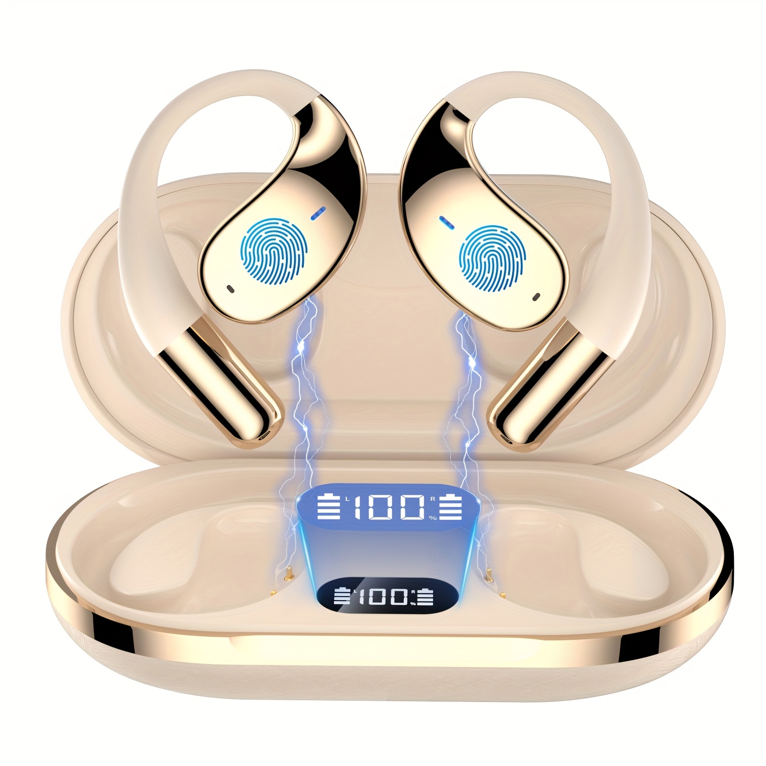 TEMU Menzluio Wireless Earbuds, Bone Conduction Earbuds Wireless Connection 5.4 Stereo 40h Earbuds Cancelling Noise Microphone Talking Earbuds Led