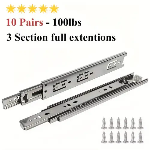 10 pairs heavy duty full extension ball bearing drawer slides 100lb capacity full extension for drawer smooth rust resistant