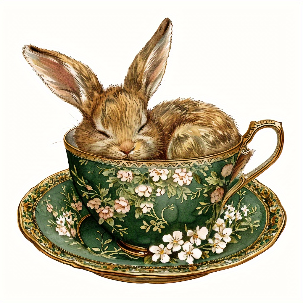 

Diy Bunny Tea Cup Stitch Kit - Complete Embroidery Set For Living Room & Bedroom Decor, 15.7x15.7in - Includes Pattern, Fabric, Thread, Needle & Guide