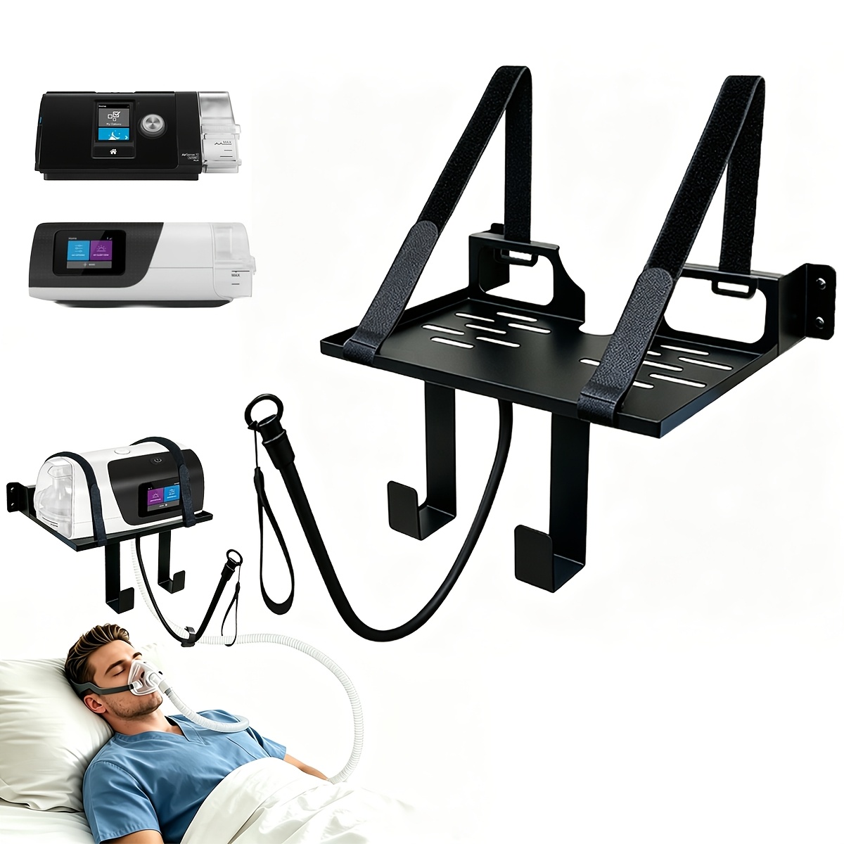 TEMU Étagère murale pour CPAP, compatible avec Resmed 11, support de tuyau à angle réglable et crochet de masque, empêche l'enchevêtrement du tuyau,