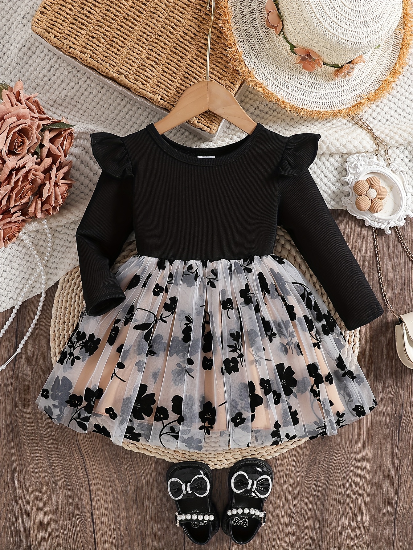 Young Girl'S Clothing, Toddler Girl'S Tulle Dress, Long-Sleeve Dress with  Ruffles, Baby Girl'S Clothes, Puffy Dress (Aged 0-3 Years)