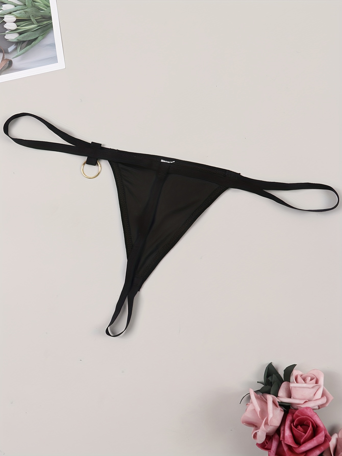 V String Thongs Ring Solid Low Waist Intimates Panties - Temu