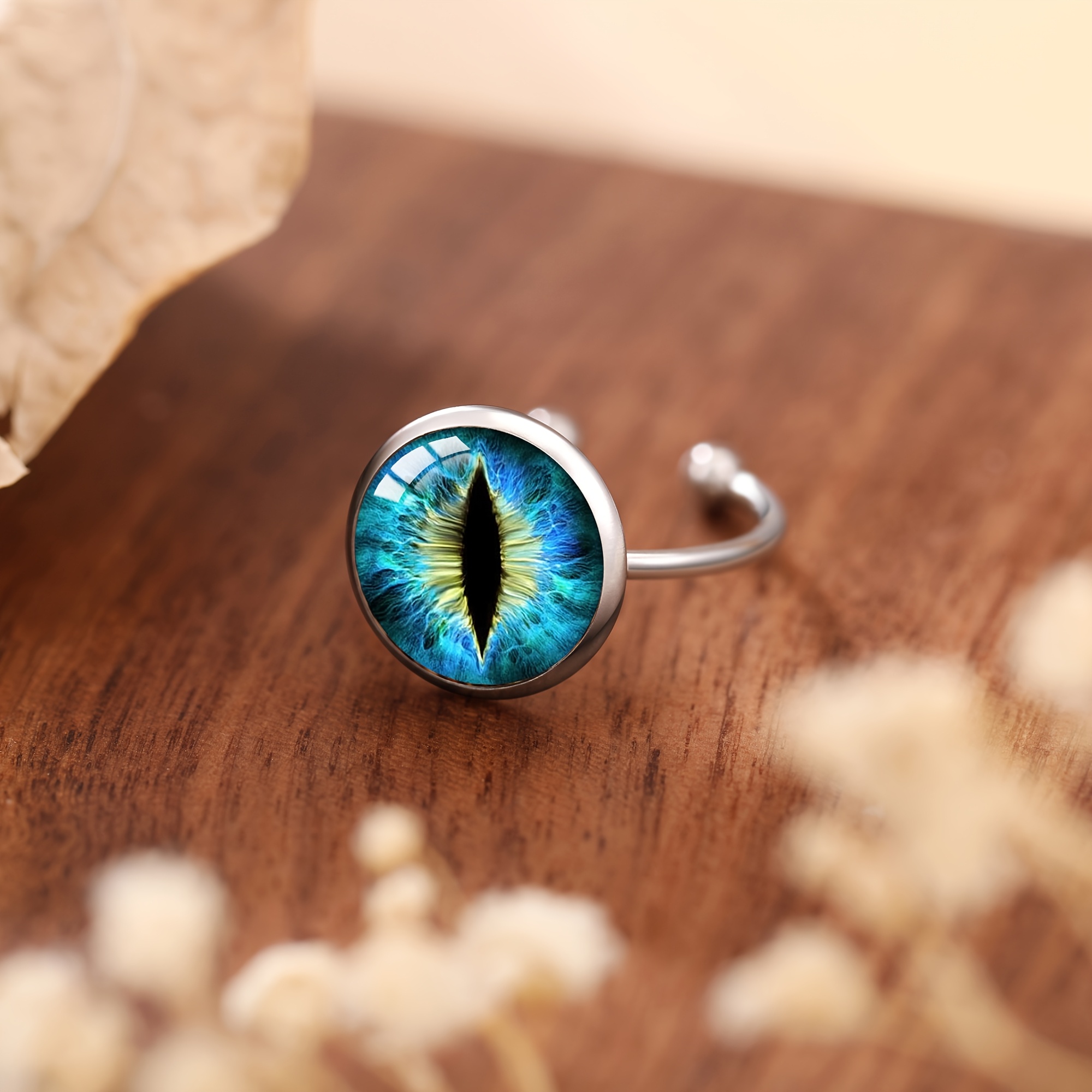 TEMU 1pc Women's Gothic Hip-hop Ring With Blue - Steel & Synthetic Glass, April Birthstone Jewelry For Daily Wear, Parties, Halloween - Unique