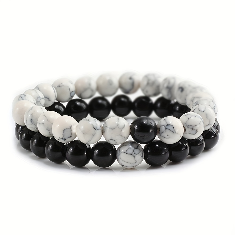 Boho Style Stone Bead Bracelets for Couples - Set of 2