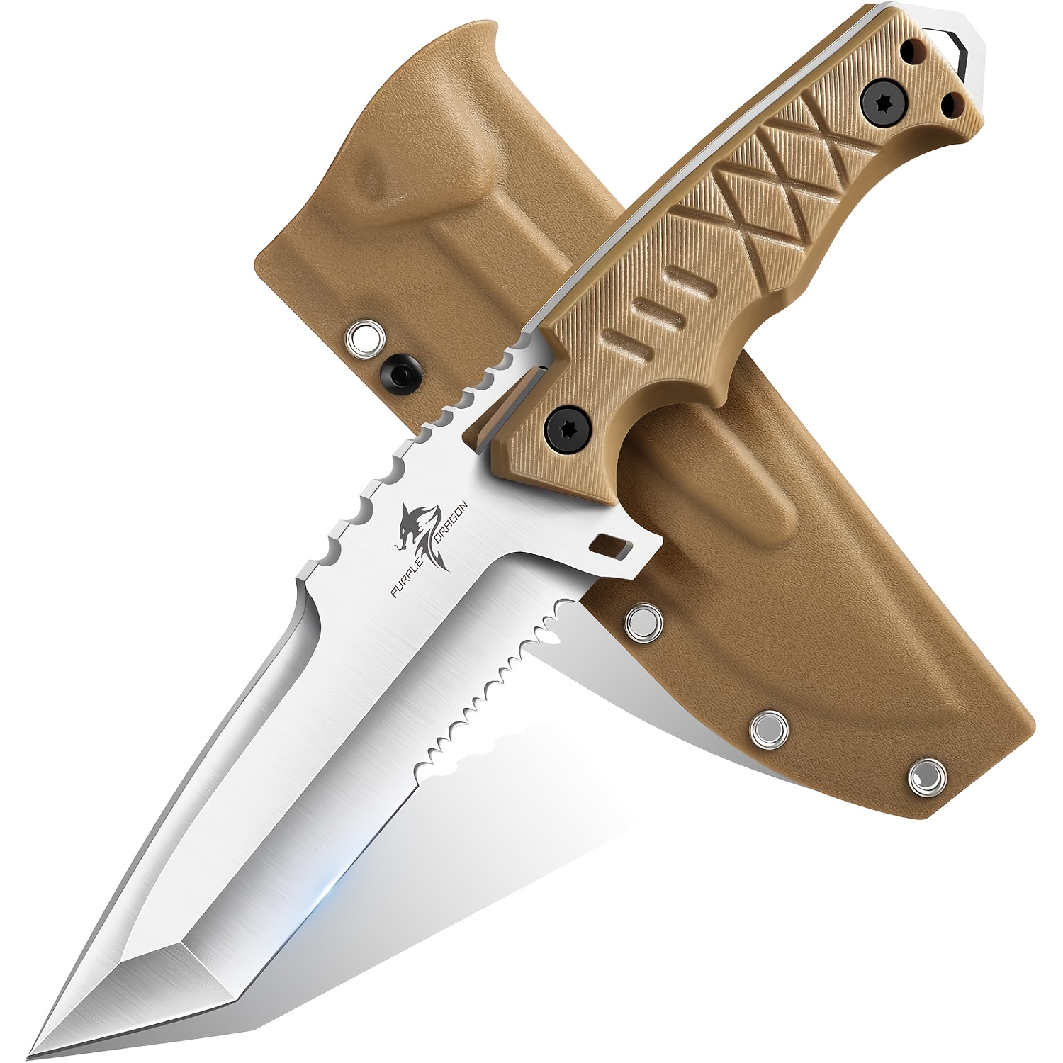 TEMU Fixed Blade Knife - Knife With D2 Steel Blade And G10 Handle - Camping Knives With Sheath For Bushcraft Hiking - Christmas Gift For Men And Women(khaki)