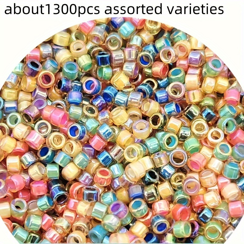 Random Mixed Iridescent Glass Seed Beads, Approximately 2700/1300pcs, For Crafts, Bracelet And Jewelry Making Additions