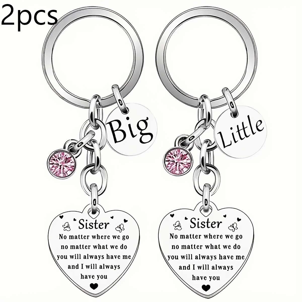 2pcs stainless steel sister love keychain set heart shaped Temu