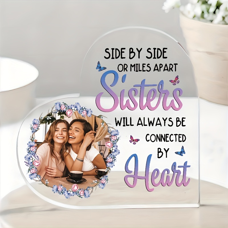 TEMU 2d Flat, Sisters Acrylic Heart-shaped Souvenir-inspirational Paper For Birthdays, Weddings And Other Occasions-perfect Gifts For Sisters And
