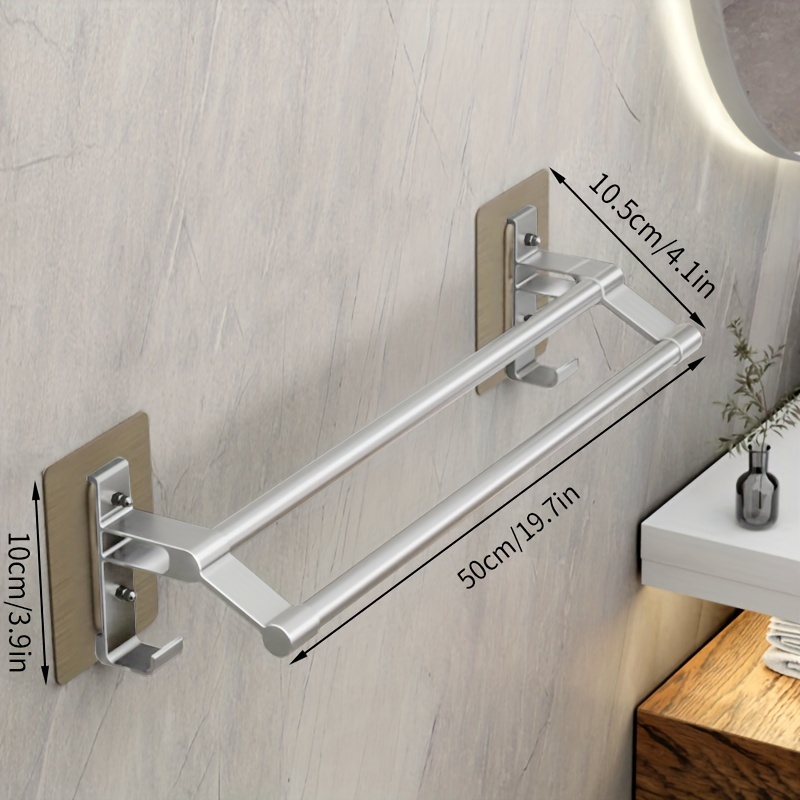 TEMU Porte-serviettes argenté pour salle de bain, perçage, support mural pour serviettes, double barre pour serviettes, crochet de toilette, étagère