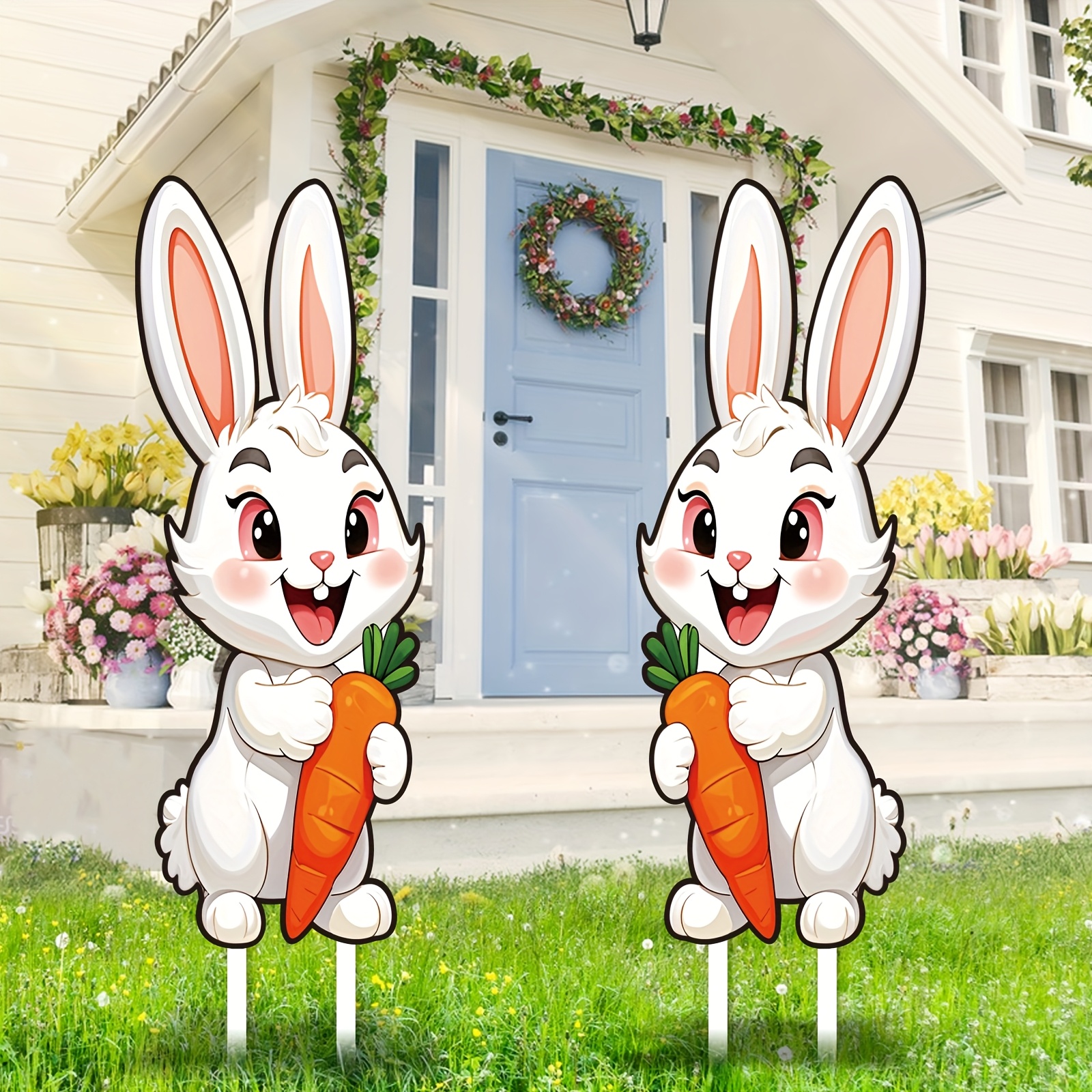 

2pcs Wuuhawuha Large Easter Bunny Yard Signs, 31.5in*11.8in Plastic Outdoor Lawn Garden Decor, With , Weatherproof Stakes For Spring, Summer