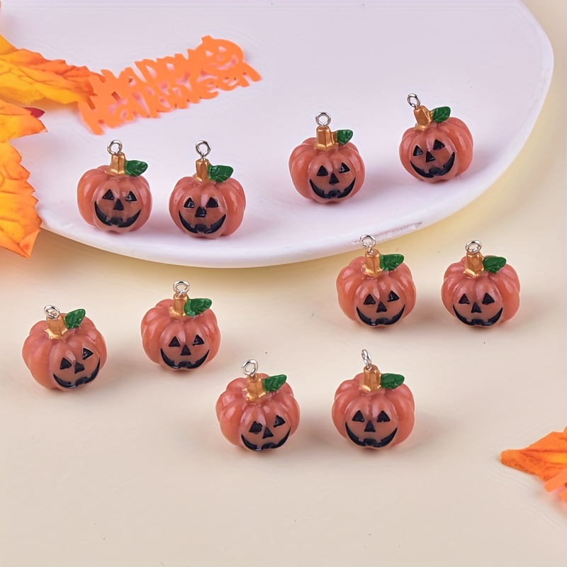 

10pcs Halloween Smiling Pumpkin Resin Charms - Diy Jewelry Making Kit For Earrings, Necklaces & Crafts