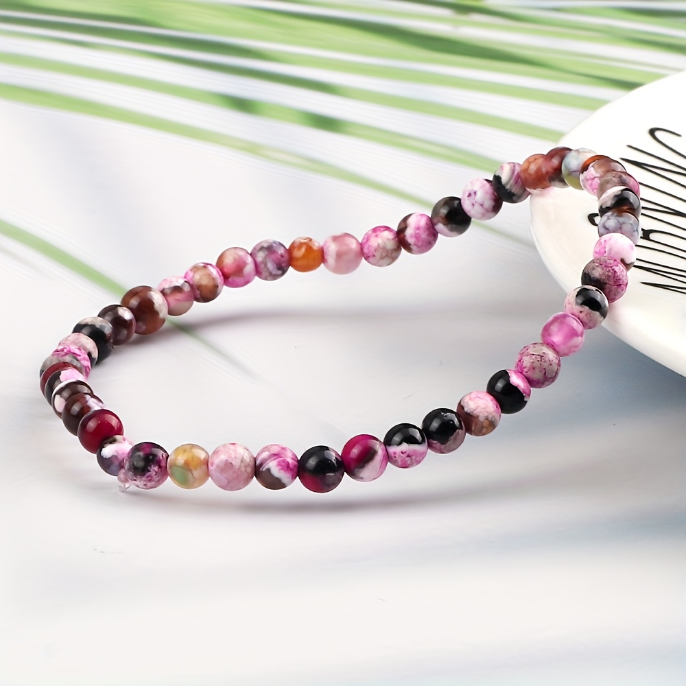 1pc Of Colorful 4mm Agate Bracelet With Handmade Bead Mixed Color And Spiritual Elastic Bracelet Suitable For Summer Wear