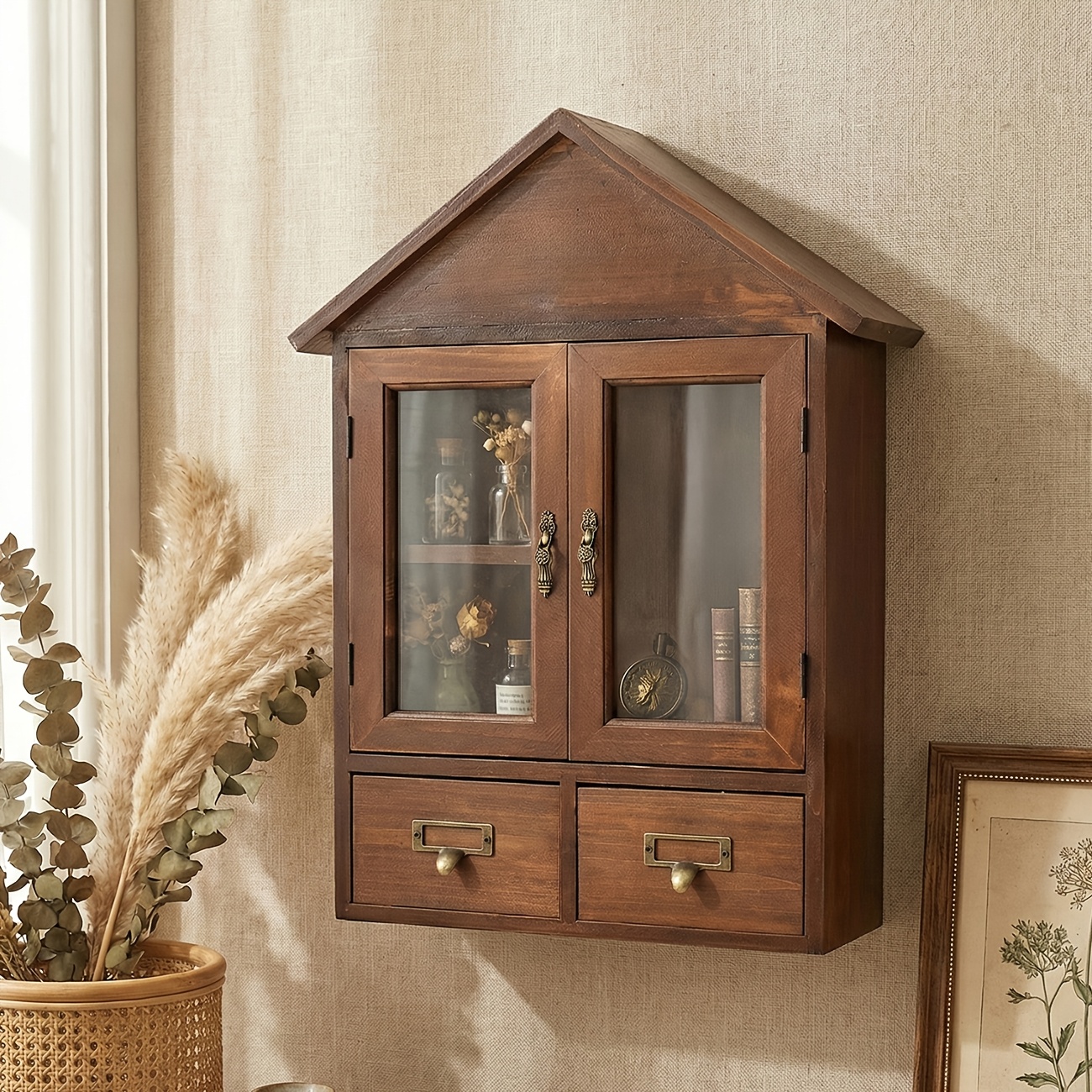 Solid Wood Wall-Mounted Storage Rack with Drawers