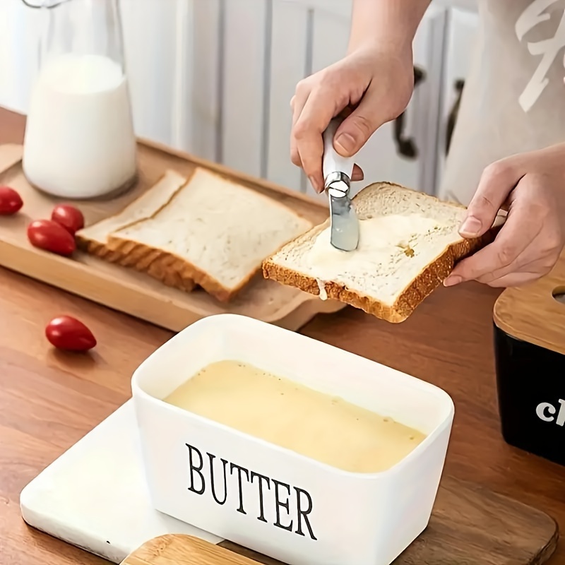 

Ceramic Butter Dish Set With Bamboo Lid & Knife, Double Silicone Seal, Or West Butter, Accessory