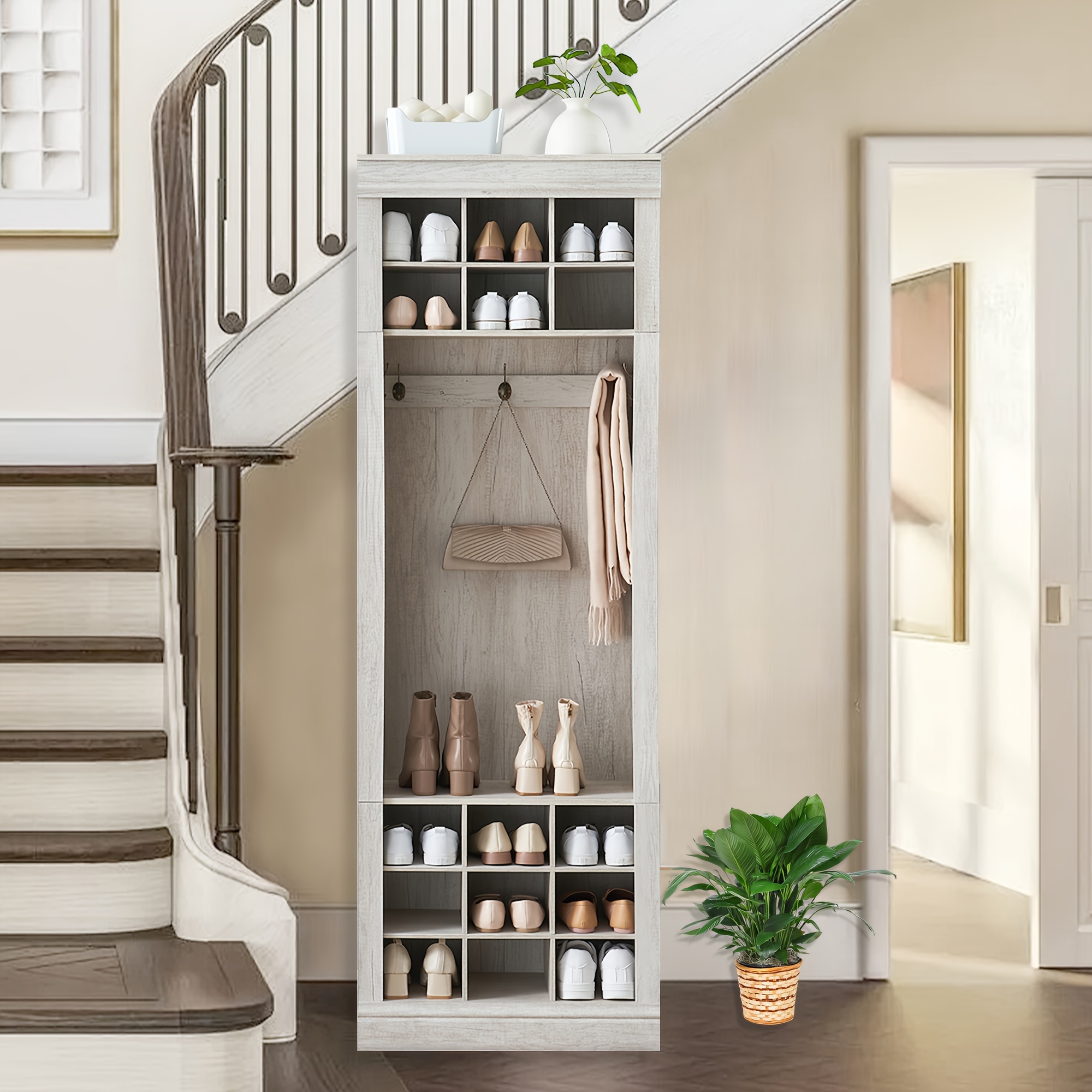 10 tier shoe storage cabinet wooden shoe rack 27 cubbies Temu