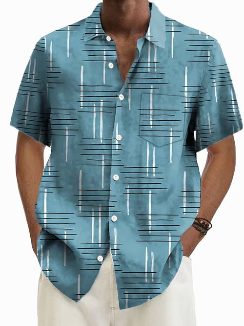 item picture vintage geometric mens button up pocket short sleeve shirt