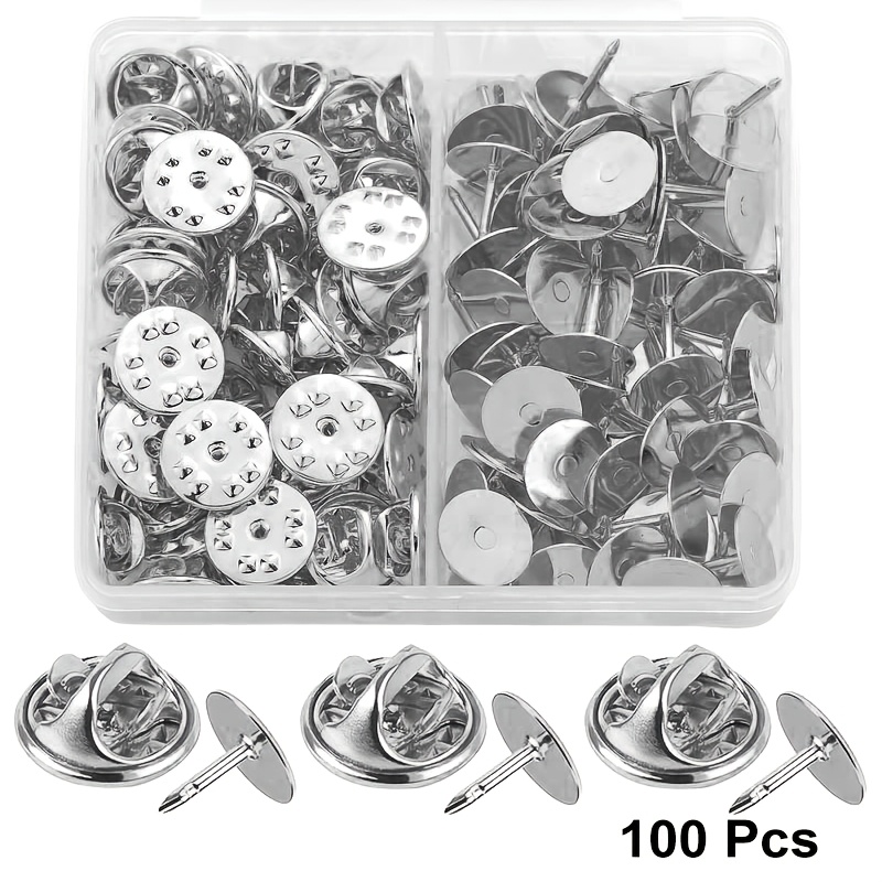 50/100pcs Clutch Tie Tacks Pin Back Metal Locking Replacement With 4.5mm/10mm Blank Pins With Storage Box, For Craft Making
