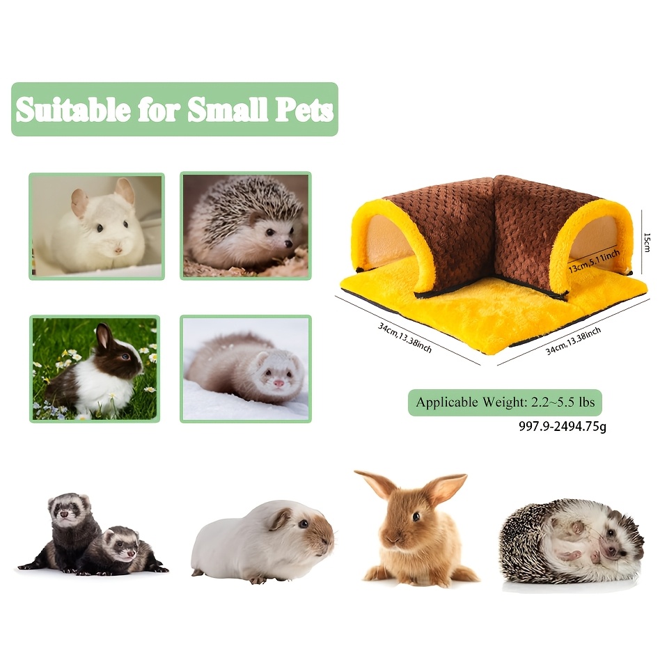 Small Pet Nest Sleeping Pad for Guinea Pigs, Squirrels, Hamsters, Rabbits, Sugar Gliders, and Pineapple Grid Rectangular Tunnel