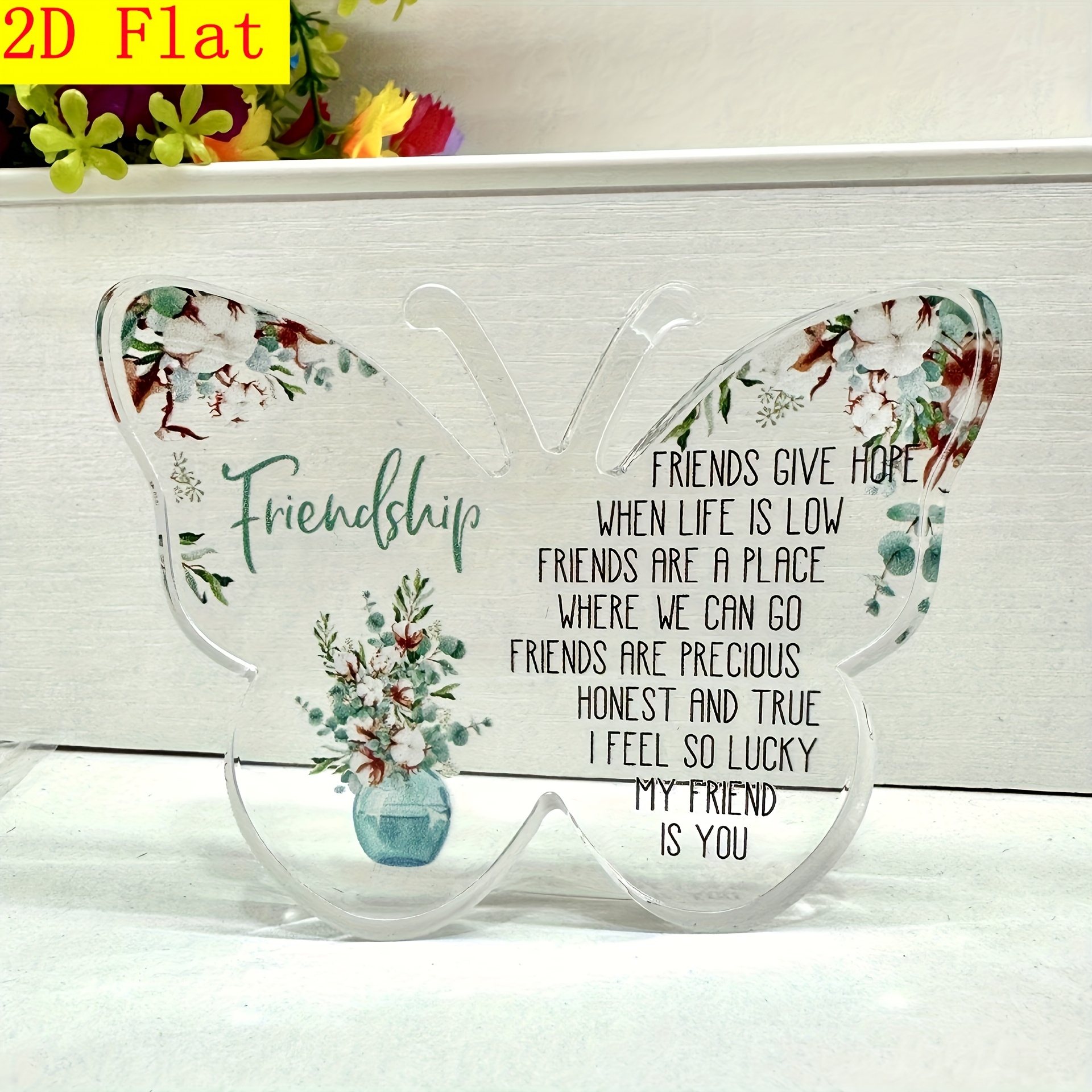 TEMU 2d Flat, 2d Flat Acrylic Shape Friendship Gift For Women, Collectible Figurines, Gift For , Birthday Gifts, Perfect Cheer Up Paperweight For Home Table Decor, Home Ornament, 2d Flat