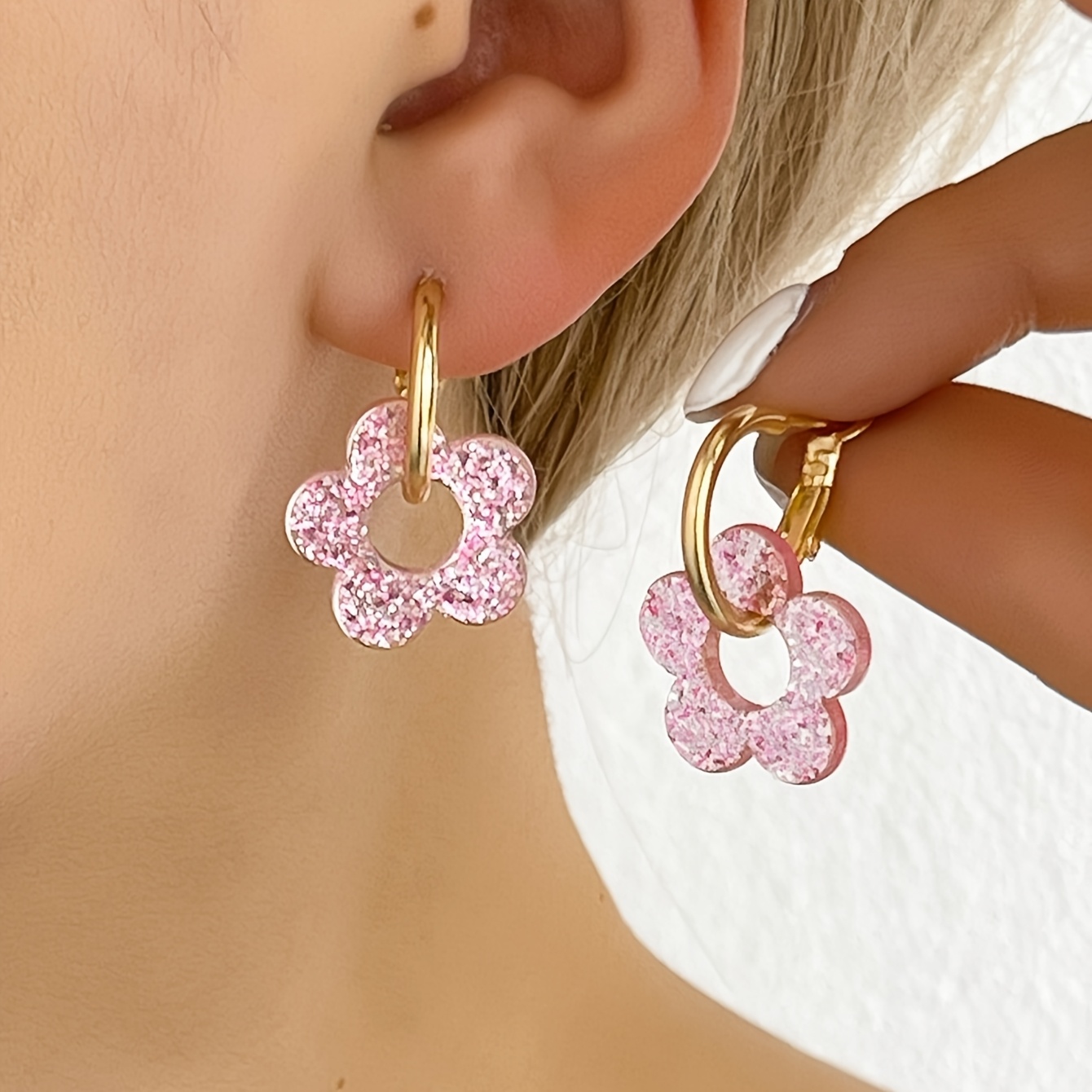 Acrylic Starlight Pink Flower Dangle Earrings for Women