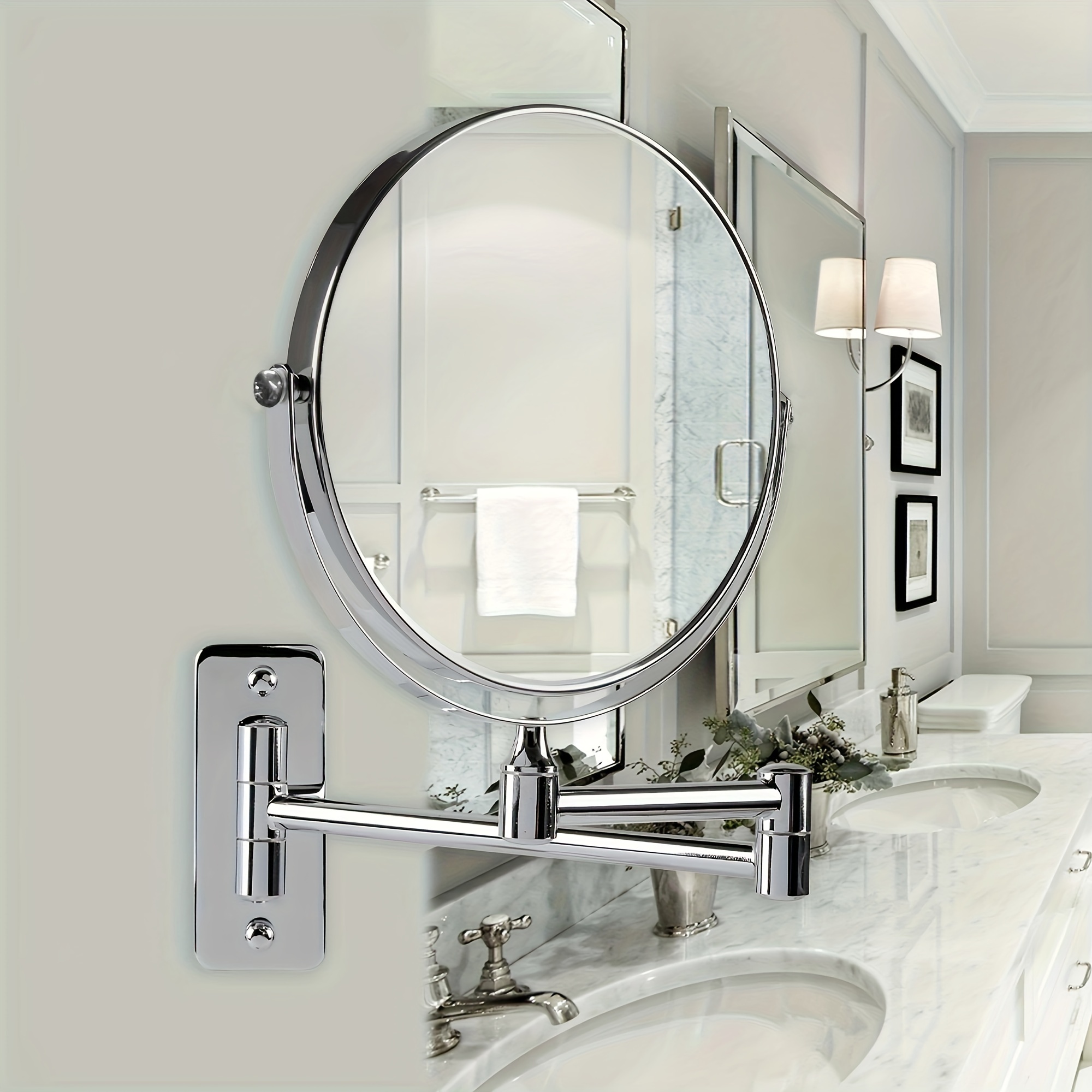 

5x Magnifying Wall-mounted Makeup Mirror - Double-sided, With Extension Arm For Bathroom & Home Decor