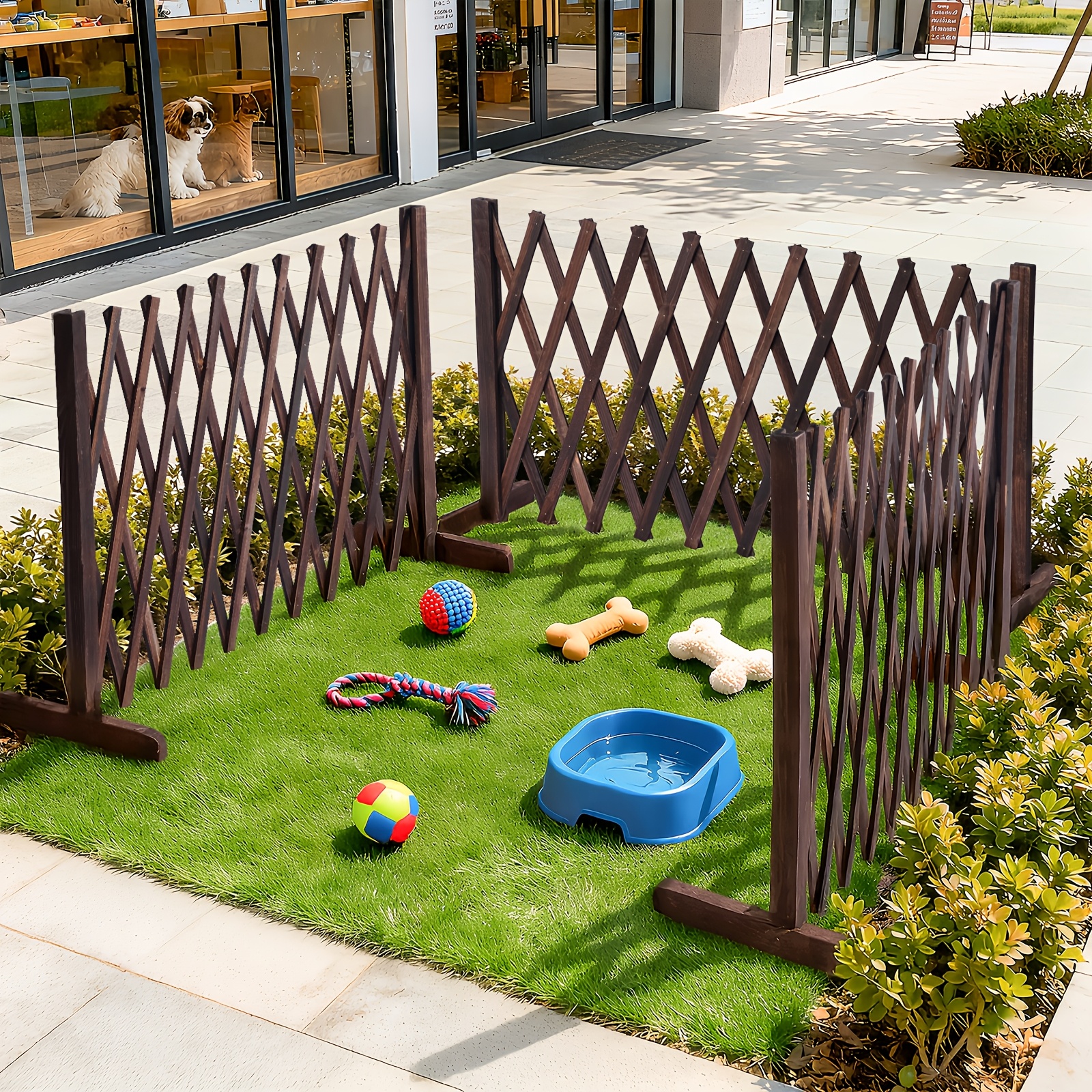 Image of Retractable Pet Barrier, Wooden Safety Fence 70x200cm Walnut With For Doorways, Door Design, Pet Barrier Fence, Wood Dog Barrier For Indoor Stairs Hallway