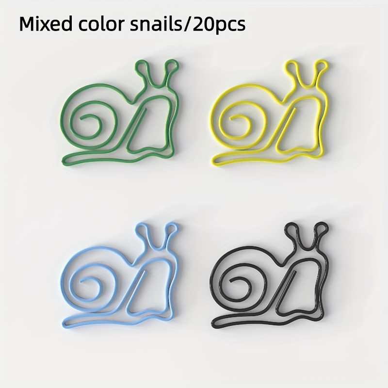 20pcs/40pcs/creative Cute Mixed Color Mixed Snail-shaped Office Paper Clips, Office Classification Paper Clips, Shaped Paper Clips (yellow, Sky Blue, Green, Black)
