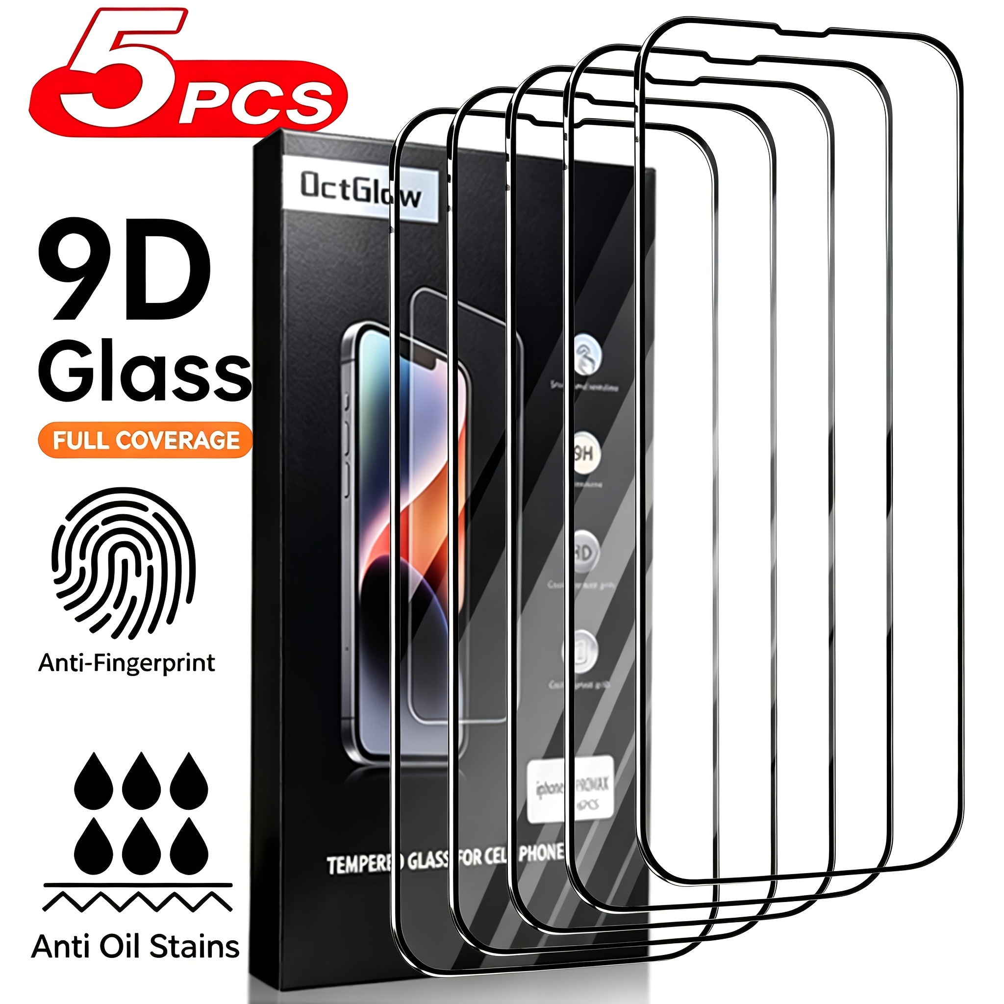 Image of 5pcs Full-screen Coverage Tempered Film Suitable For All For Iphone Including 18 Pro Max 11, 12, 13, 14, 15, 16, 17 Plus, Pro, , Air, Mobile Phone Screen Protector Glass Film