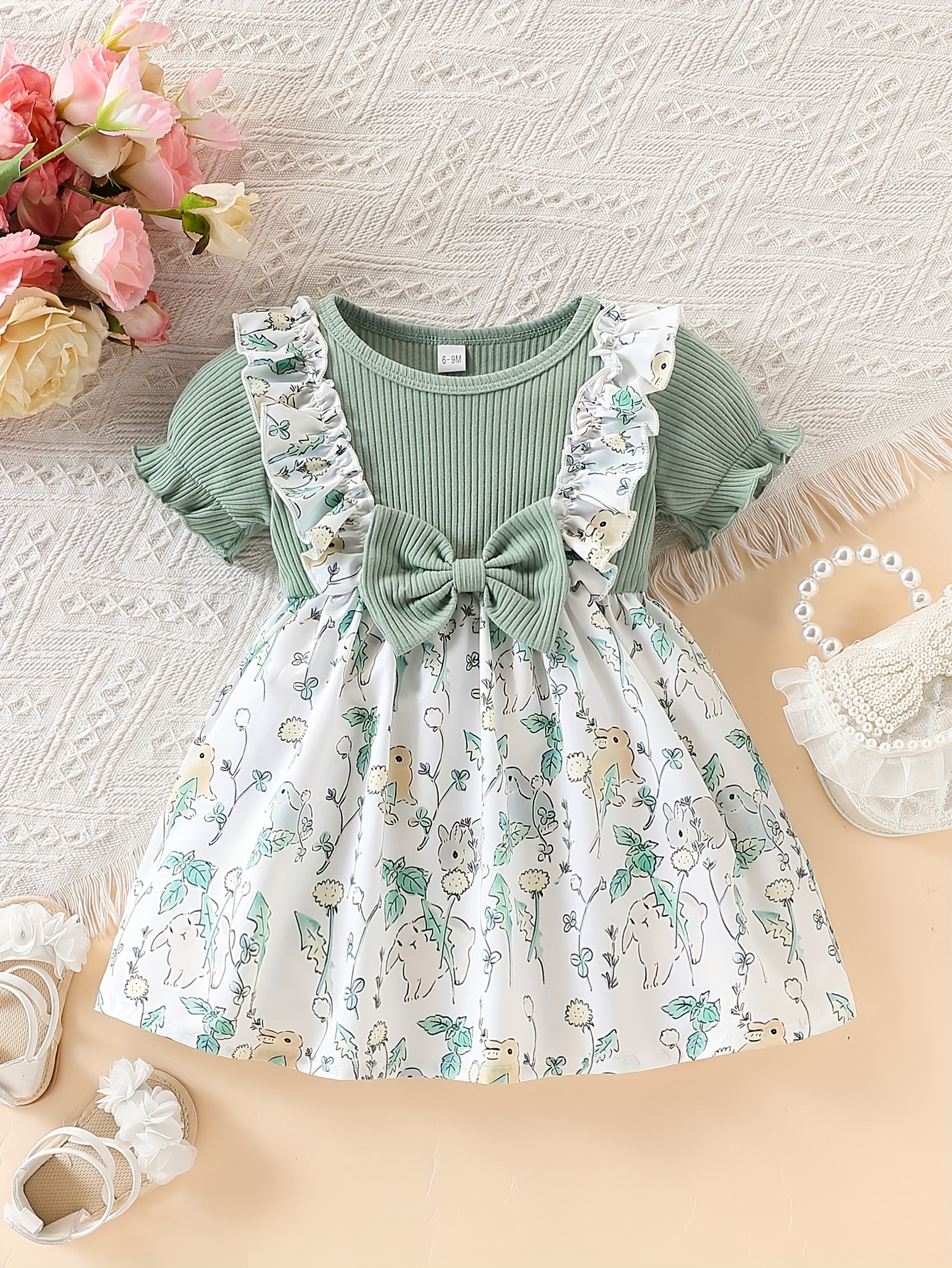 Baby Girl Dress Floral Print Short Sleeve Casual Dress with Shoulders  Flared Skirt, Soft Breathable Summer Outfit for Newborns Toddlers,