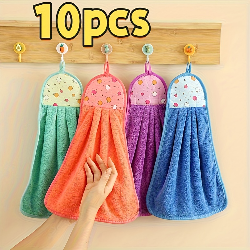 10pcs Of Random Color Hand Towel Solid Color Thickened Hanging And Comfortable Absorbent Non-falling Combination Set Durable And Easy To Clean, Suitable For Home Kitchen, Bathroom Washbasin