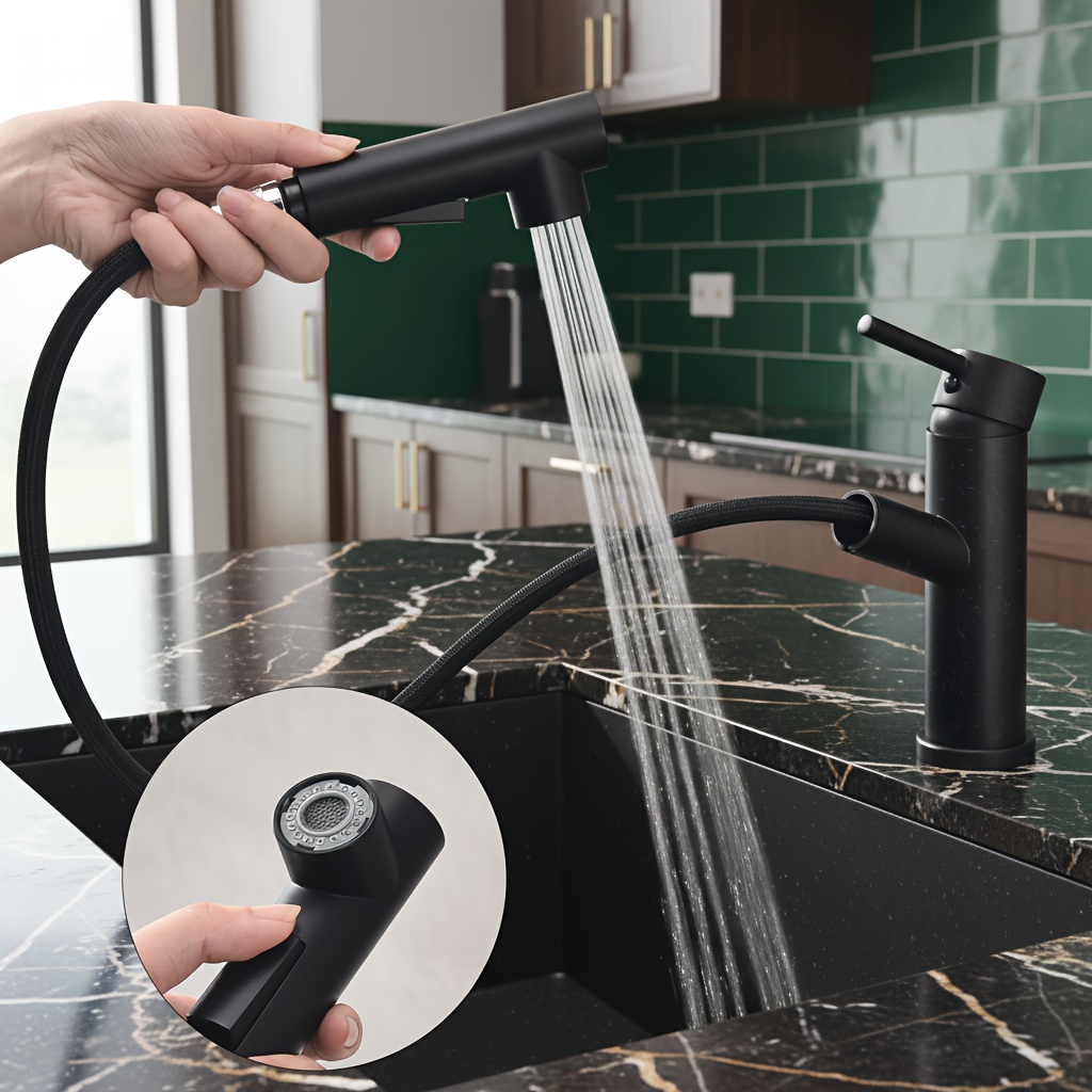 Image of Black Kitchen Faucet, Kitchen Faucet With 2 Spray Functions, Single Lever Kitchen Faucets, Mixer Tap Fitting 360 Degree Swivel, Kitchen Faucets
