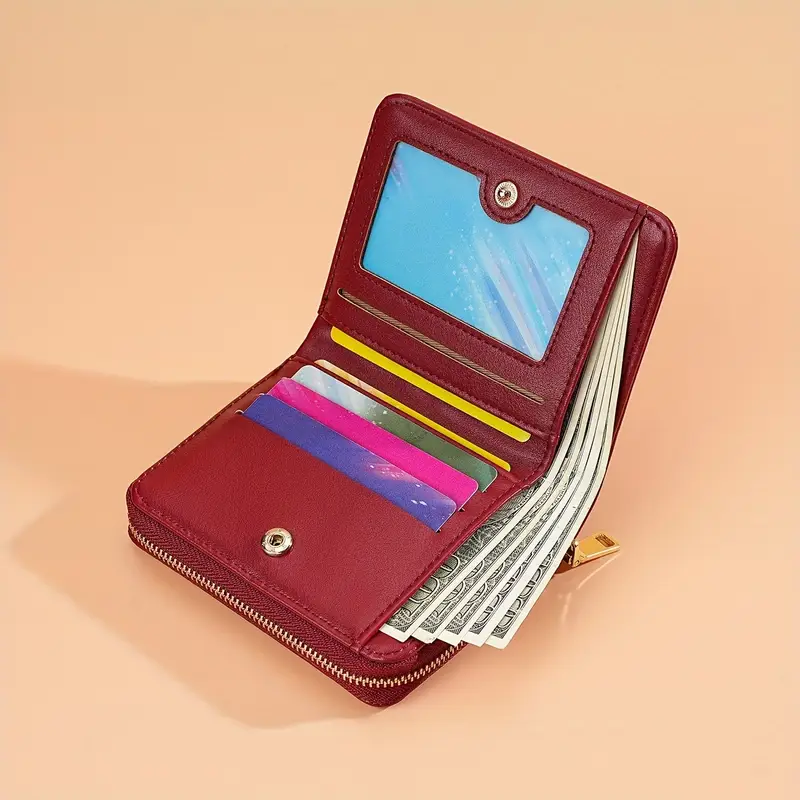 Portefeuille Cuir Synthétique Slim Femme Rose – Bifold Compact Avec Porte-Cartes Et Monnaie