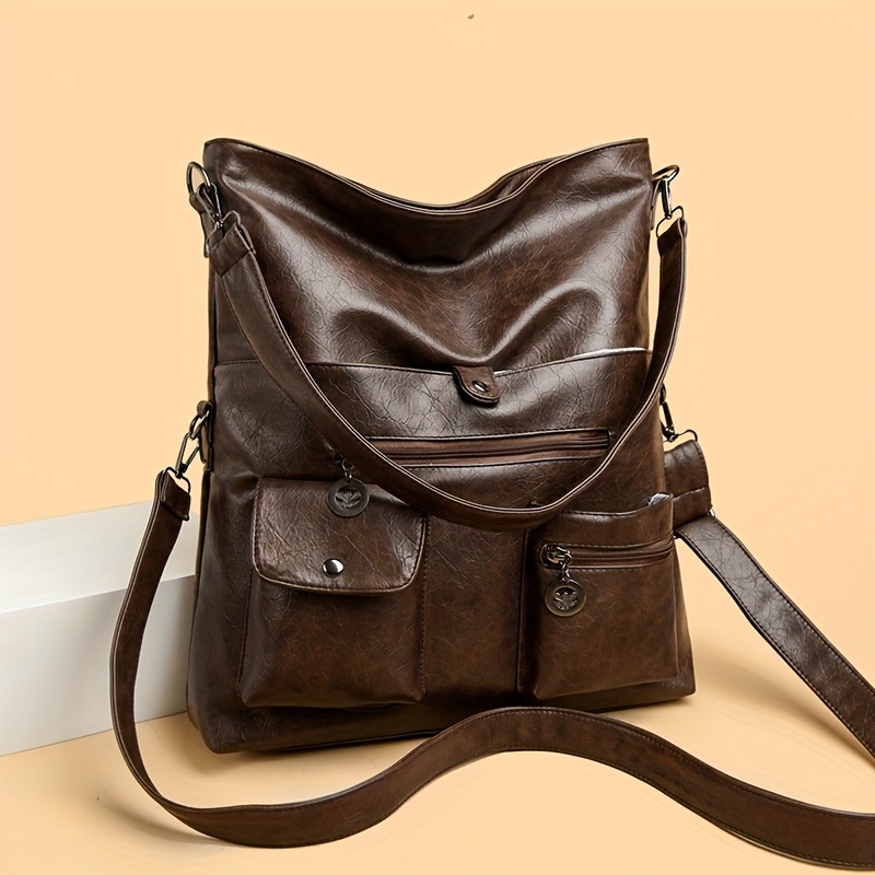 Sac à Main Femme Cuir Marron Grand Bandoulière - Dimensions 40x30x15 Cm - Neuf Avec Étiquettes - Marque Coquelicot Et Coccinelle
