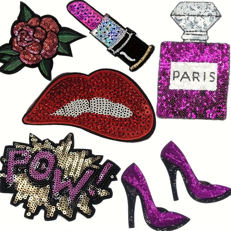 7pcs Punk Lipstick Iron-on Patches - Diy Sewing & Embroidery!