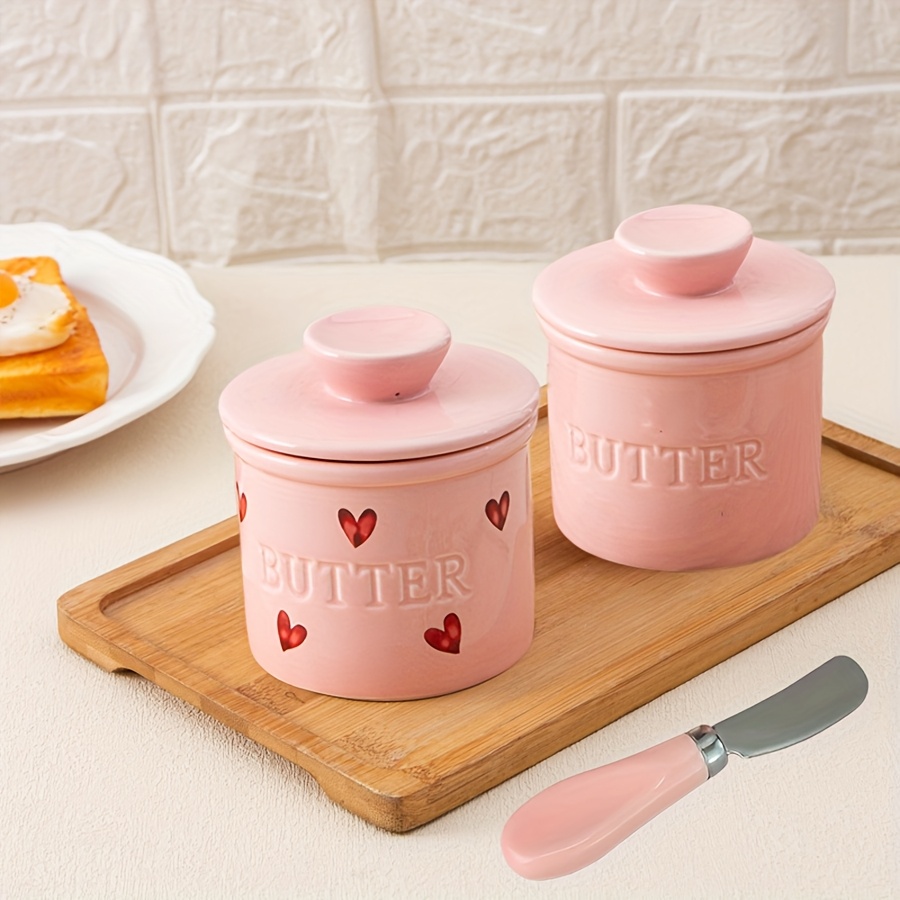 *. Keramik Butterdose mit Deckel & Messer